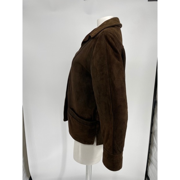 Womens Vintage Brown Suede Leather Jacket Zip Out Lining 70s M Button Up Blazer - Picture 11 of 14